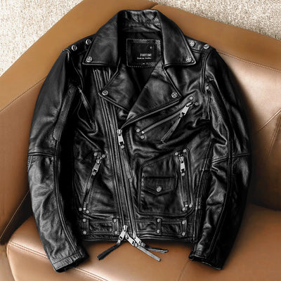 Men's Heavy Black Biker Motorcycle Leather Jacket