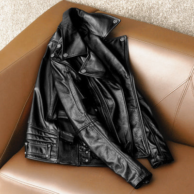 Men's Heavy Black Biker Motorcycle Leather Jacket