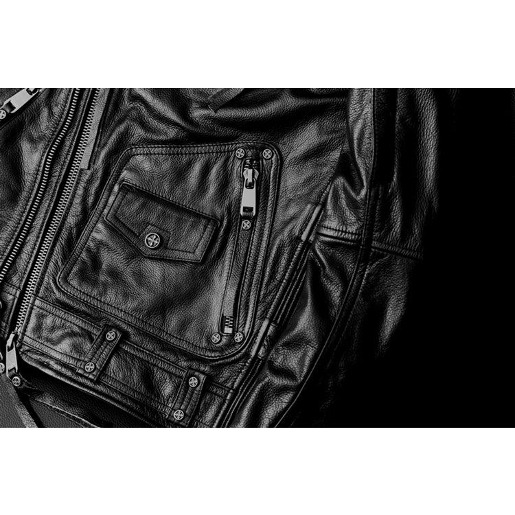 Men's Heavy Black Biker Motorcycle Leather Jacket