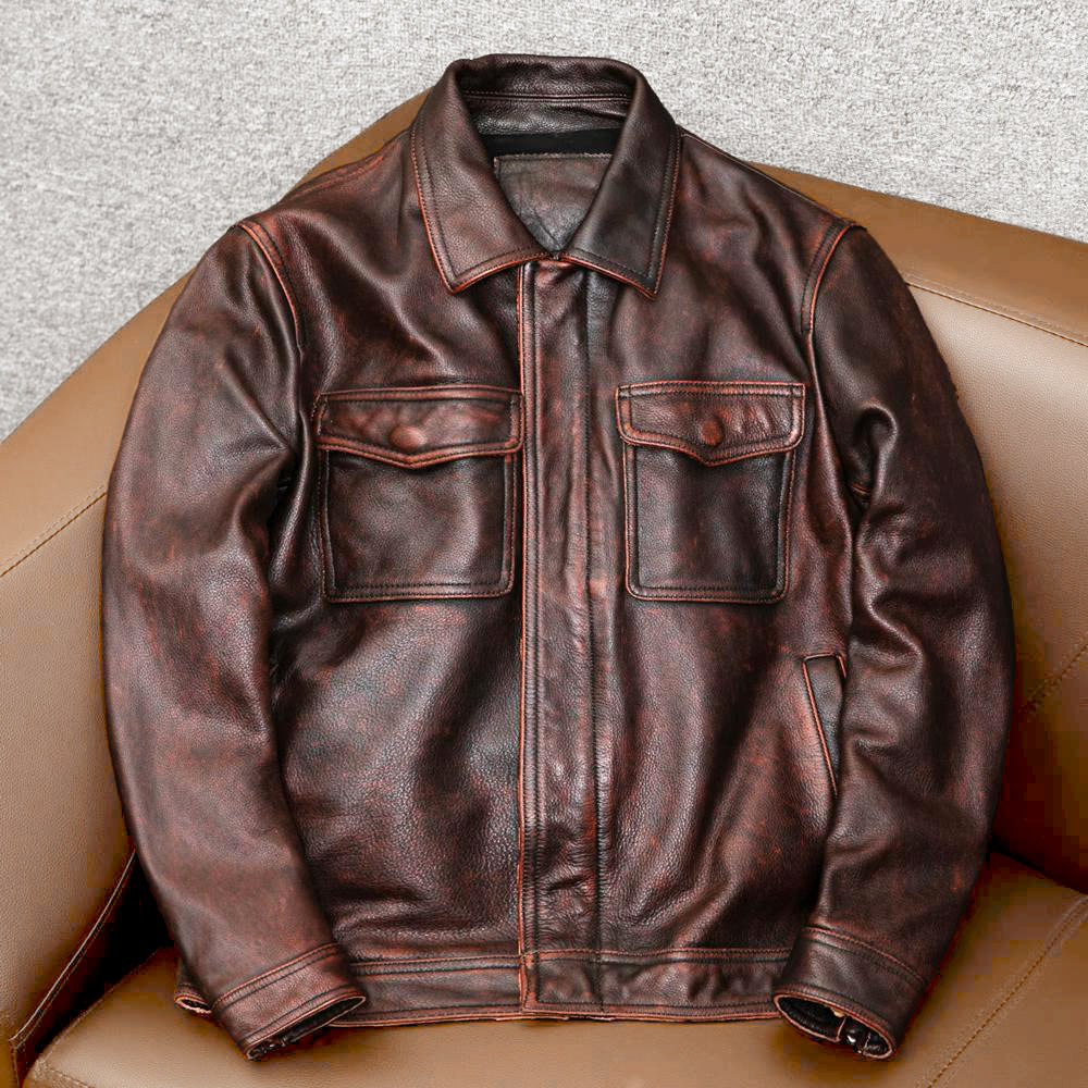 Heavy Brown Motorcycle Genuine Leather Jacket
