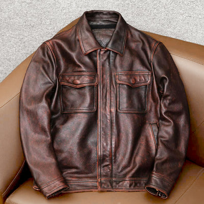 Heavy Brown Motorcycle Genuine Leather Jacket