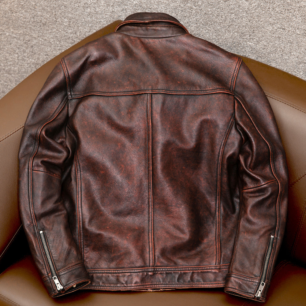 Schwere braune Motorradjacke aus echtem Leder