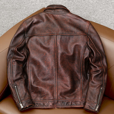 Heavy Brown Motorcycle Genuine Leather Jacket