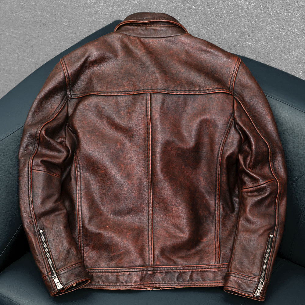 Schwere braune Motorradjacke aus echtem Leder