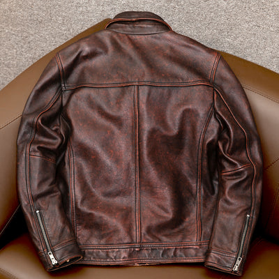 Schwere braune Motorradjacke aus echtem Leder