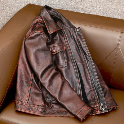 Schwere braune Motorradjacke aus echtem Leder