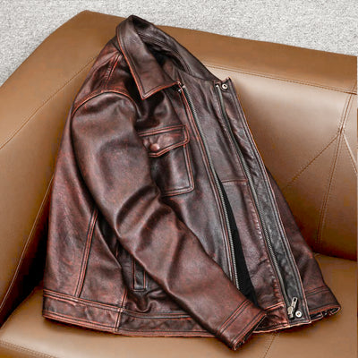 Heavy Brown Motorcycle Genuine Leather Jacket