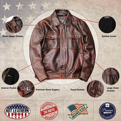 Schwere braune Motorradjacke aus echtem Leder