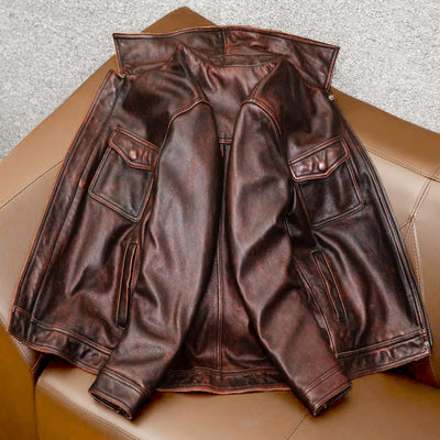 Heavy Brown Motorcycle Genuine Leather Jacket
