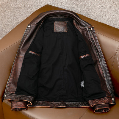 Schwere braune Motorradjacke aus echtem Leder