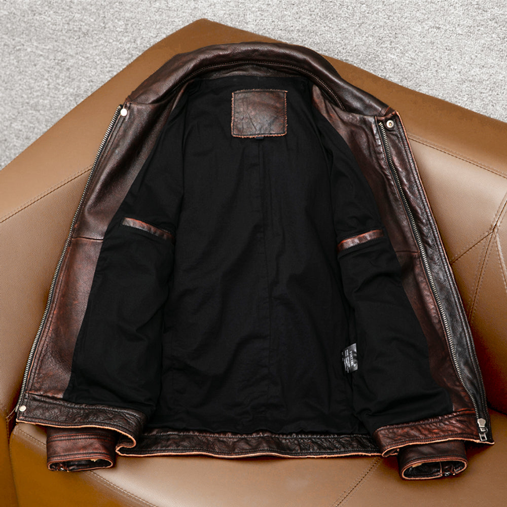Heavy Brown Motorcycle Genuine Leather Jacket