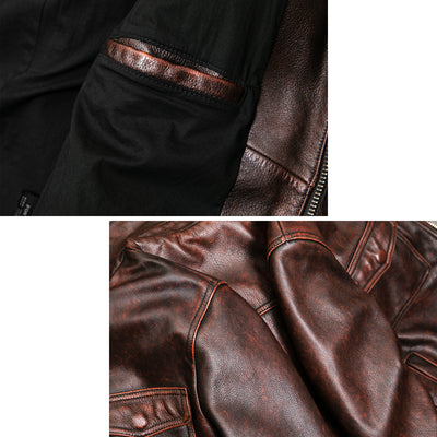 Schwere braune Motorradjacke aus echtem Leder