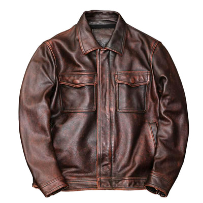 Schwere braune Motorradjacke aus echtem Leder