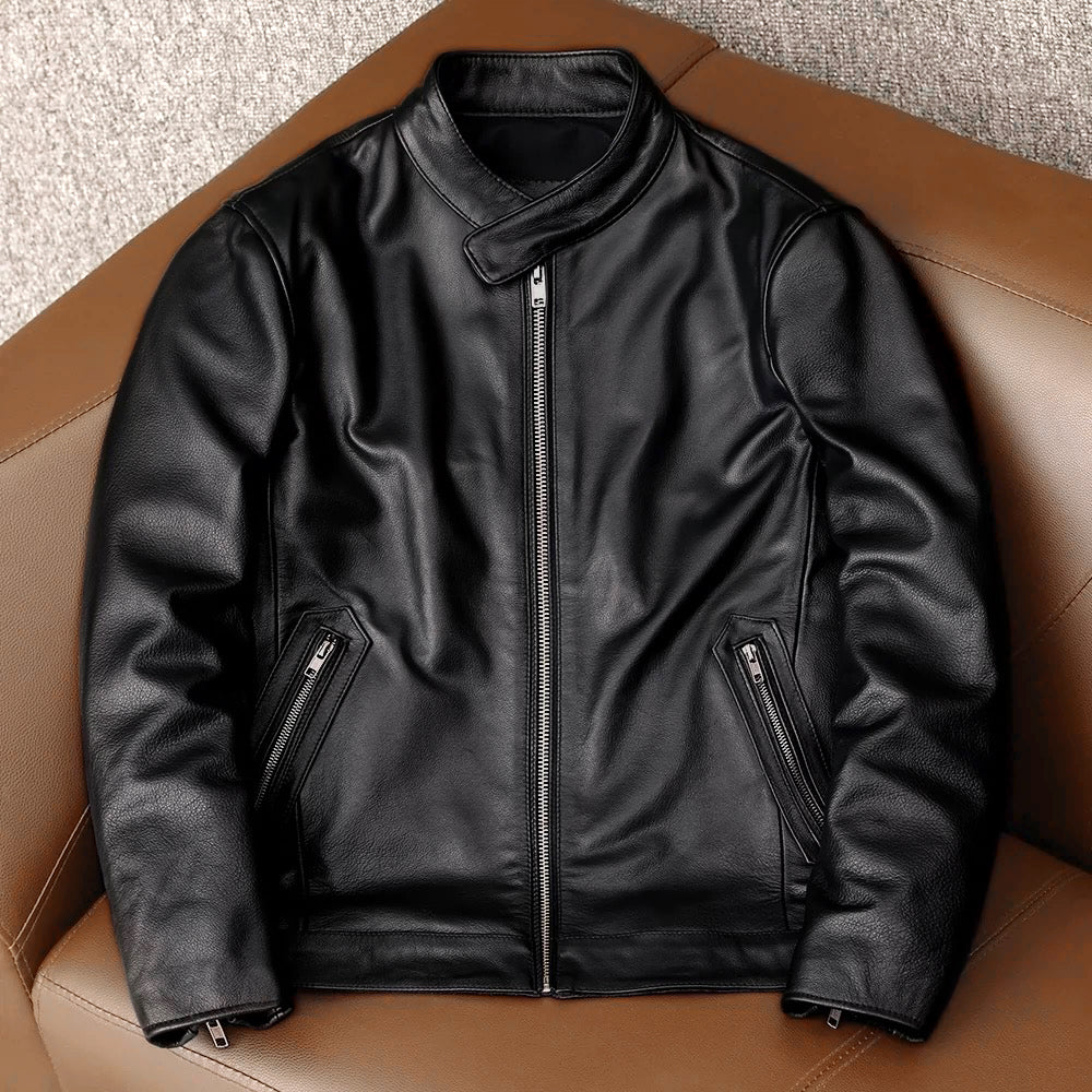 Casual Black Motorcycle Leather Jacket
