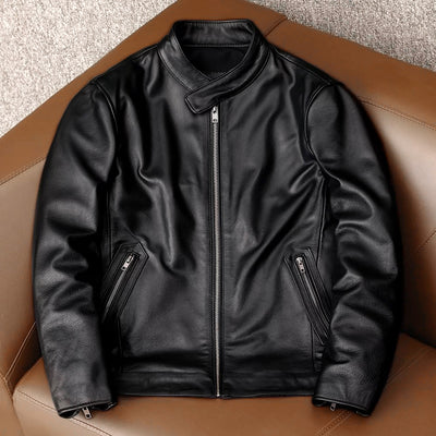Casual Black Motorcycle Leather Jacket