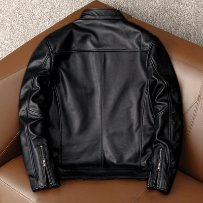 Casual Black Motorcycle Leather Jacket