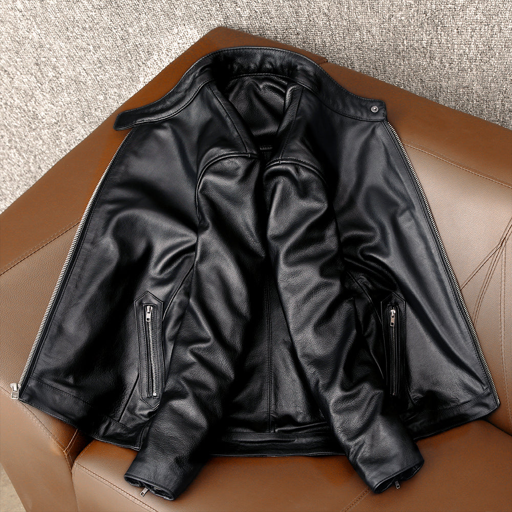 Casual Black Motorcycle Leather Jacket