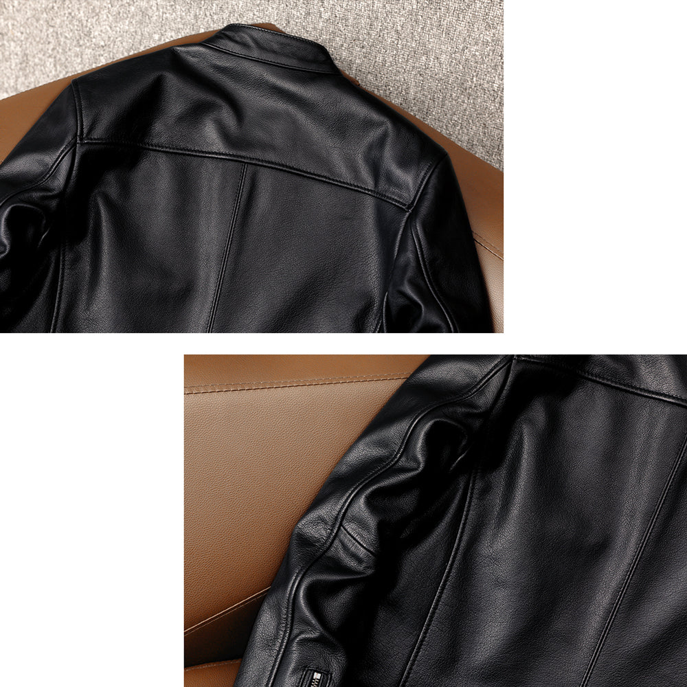 Casual Black Motorcycle Leather Jacket