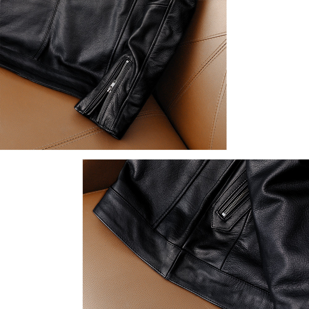 Casual Black Motorcycle Leather Jacket