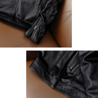 Casual Black Motorcycle Leather Jacket