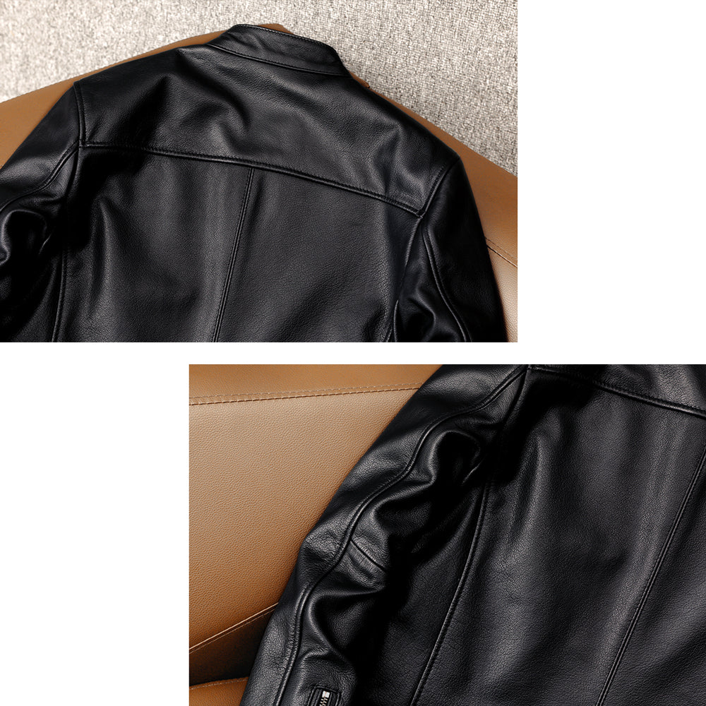 Casual Black Motorcycle Leather Jacket