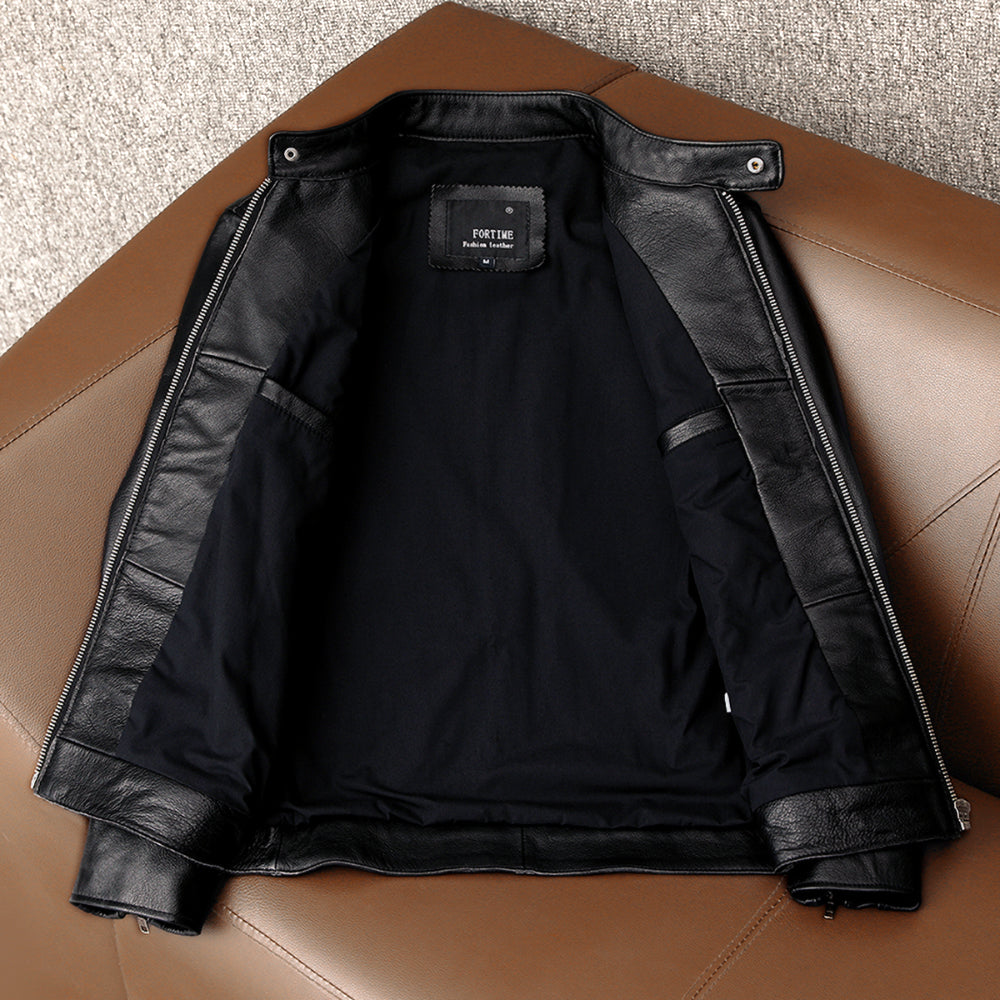 Casual Black Motorcycle Leather Jacket