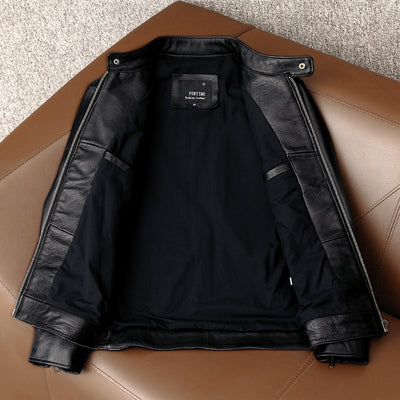 Casual Black Motorcycle Leather Jacket