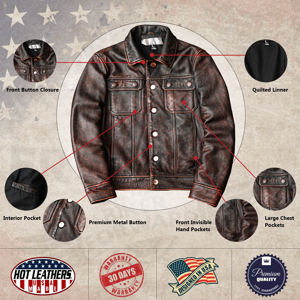 Robuste braune Retro-Motorrad-Lederjacke