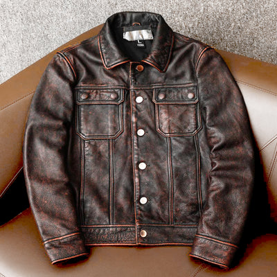 Robuste braune Retro-Motorrad-Lederjacke