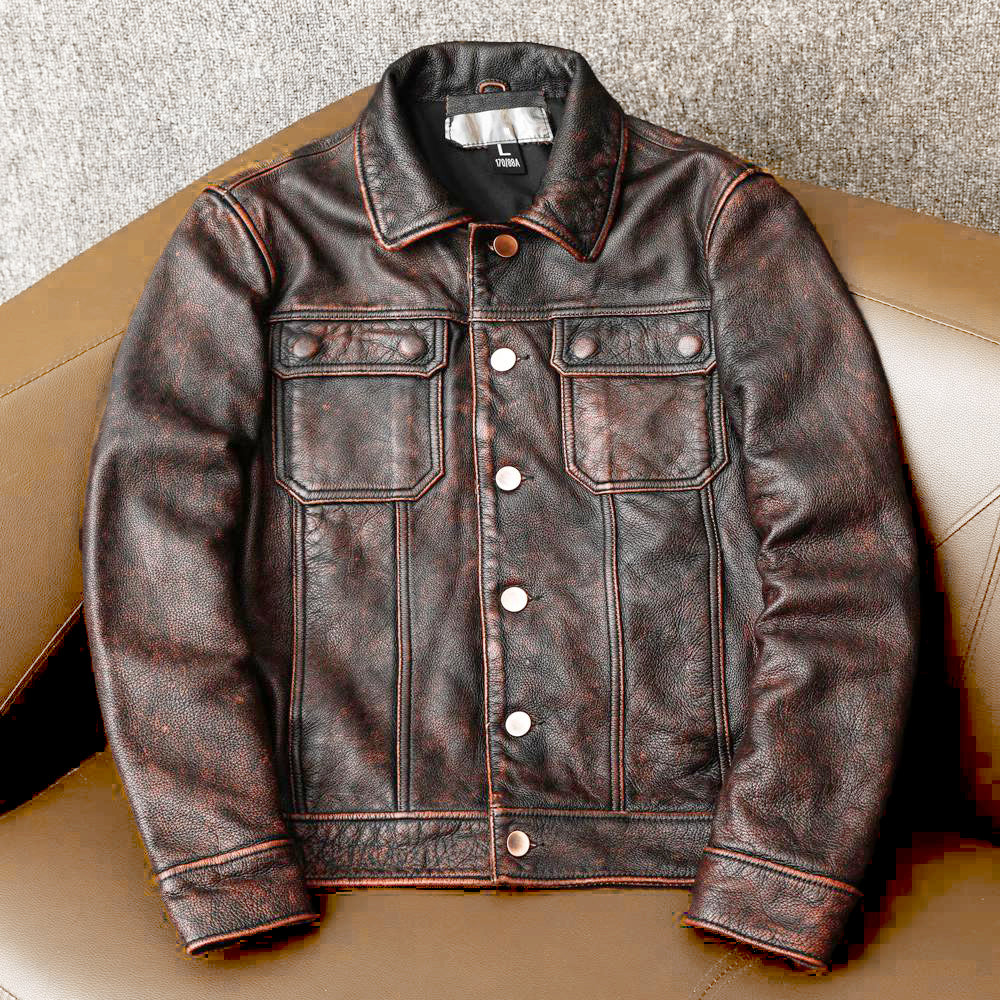 Robuste braune Retro-Motorrad-Lederjacke