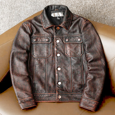 Robuste braune Retro-Motorrad-Lederjacke