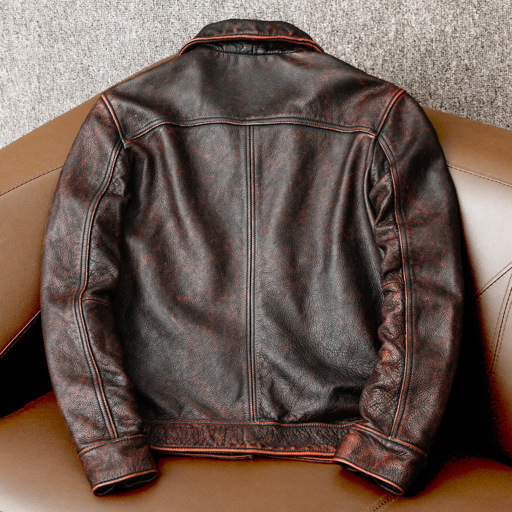 Robuste braune Retro-Motorrad-Lederjacke