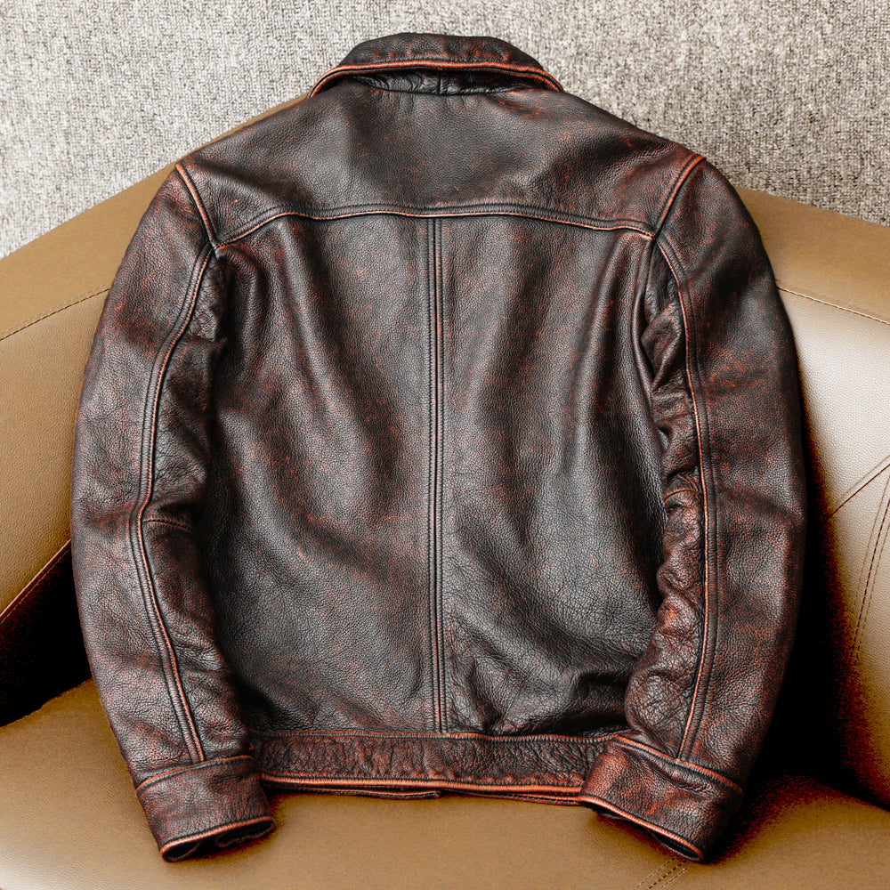 Robuste braune Retro-Motorrad-Lederjacke