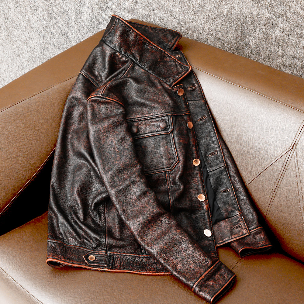 Robuste braune Retro-Motorrad-Lederjacke