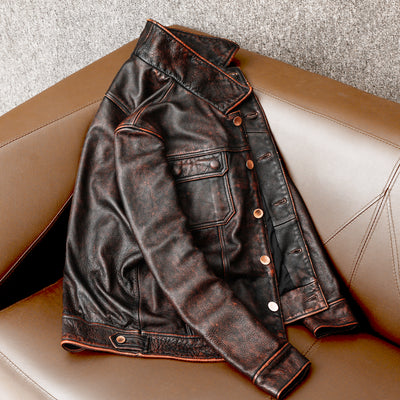 Robuste braune Retro-Motorrad-Lederjacke