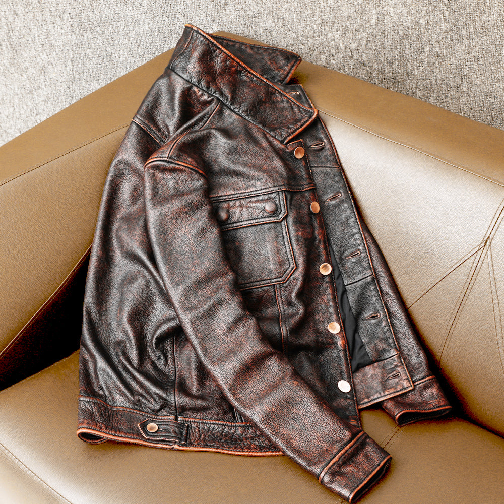 Robuste braune Retro-Motorrad-Lederjacke
