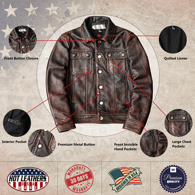 Robuste braune Retro-Motorrad-Lederjacke