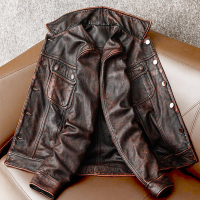 Robuste braune Retro-Motorrad-Lederjacke