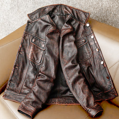 Robuste braune Retro-Motorrad-Lederjacke