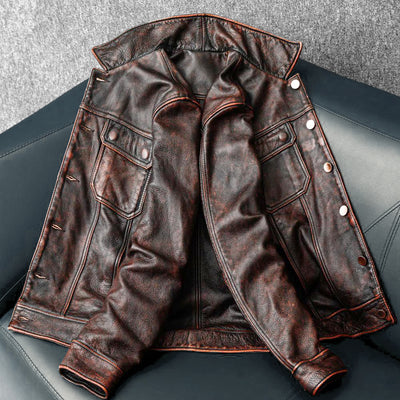 Tough Brown Retro Motorcycle Leather Jacket
