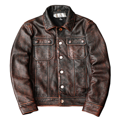 Robuste braune Retro-Motorrad-Lederjacke