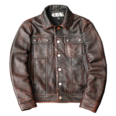 Robuste braune Retro-Motorrad-Lederjacke