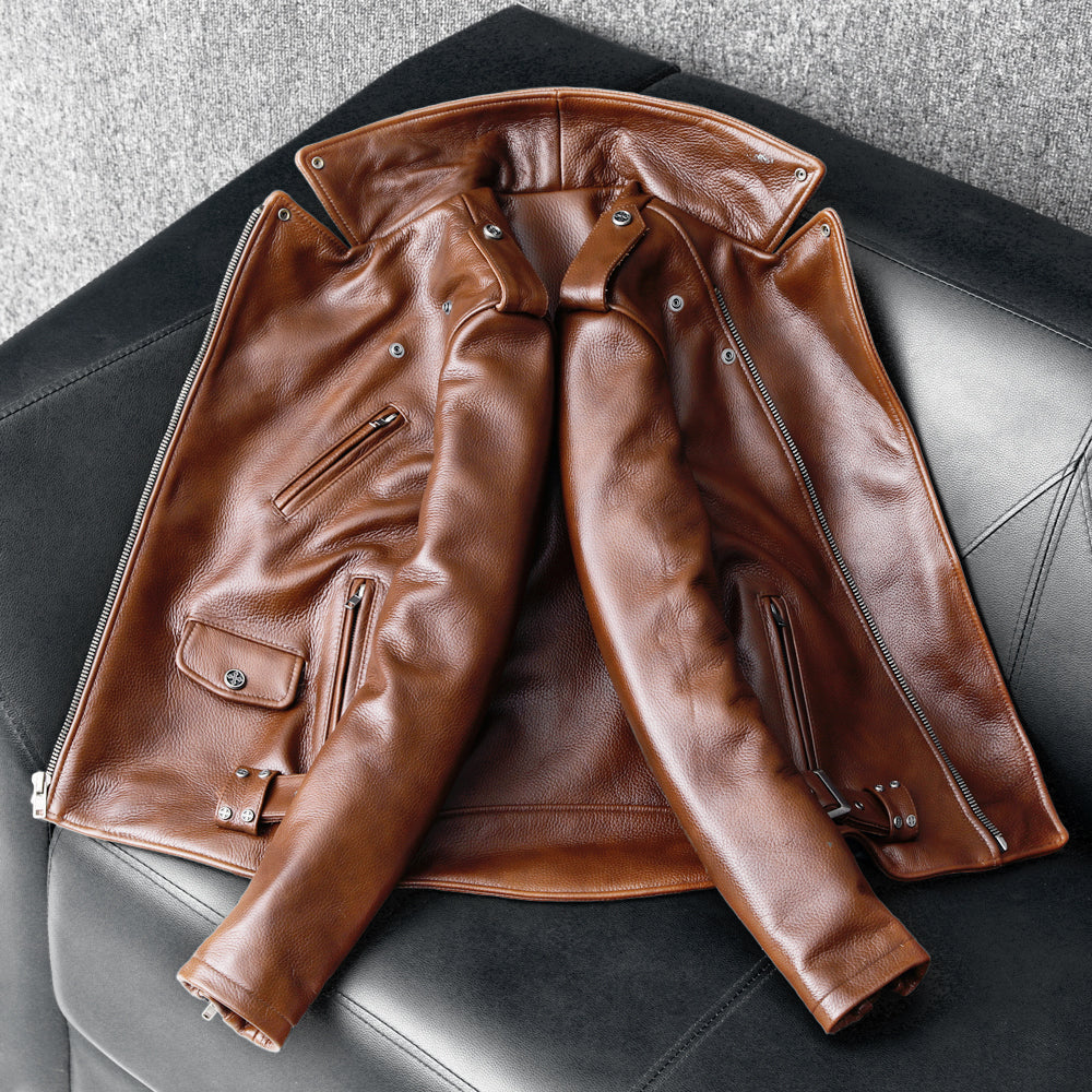 Biker-Ölwachsjacke aus dickem Rindsleder
