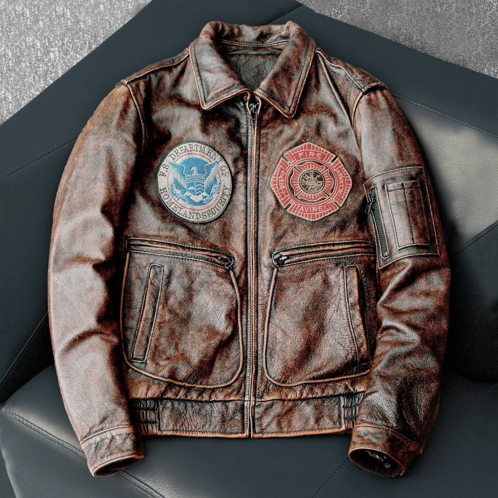 Bomber Badge Retro Motorrad Lederjacke