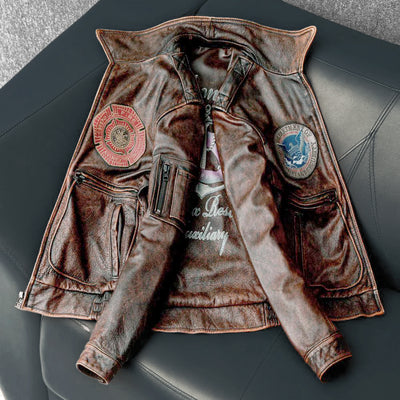 Bomber Badge Retro Motorrad Lederjacke