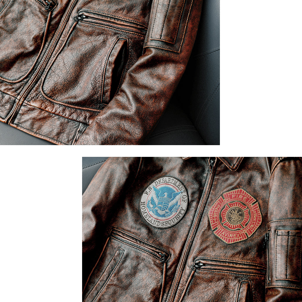 Bomber Badge Retro Motorrad Lederjacke