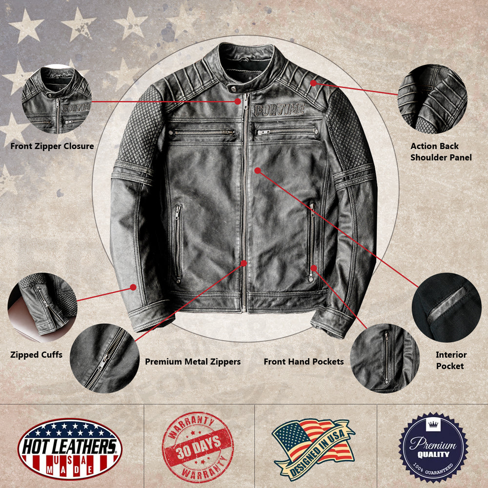 Graue Motorradjacke aus echtem Leder