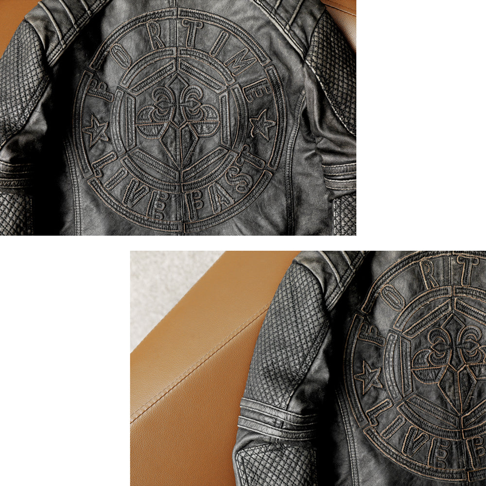 Graue Motorradjacke aus echtem Leder