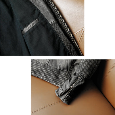 Graue Motorradjacke aus echtem Leder