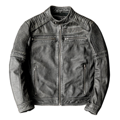 Graue Motorradjacke aus echtem Leder